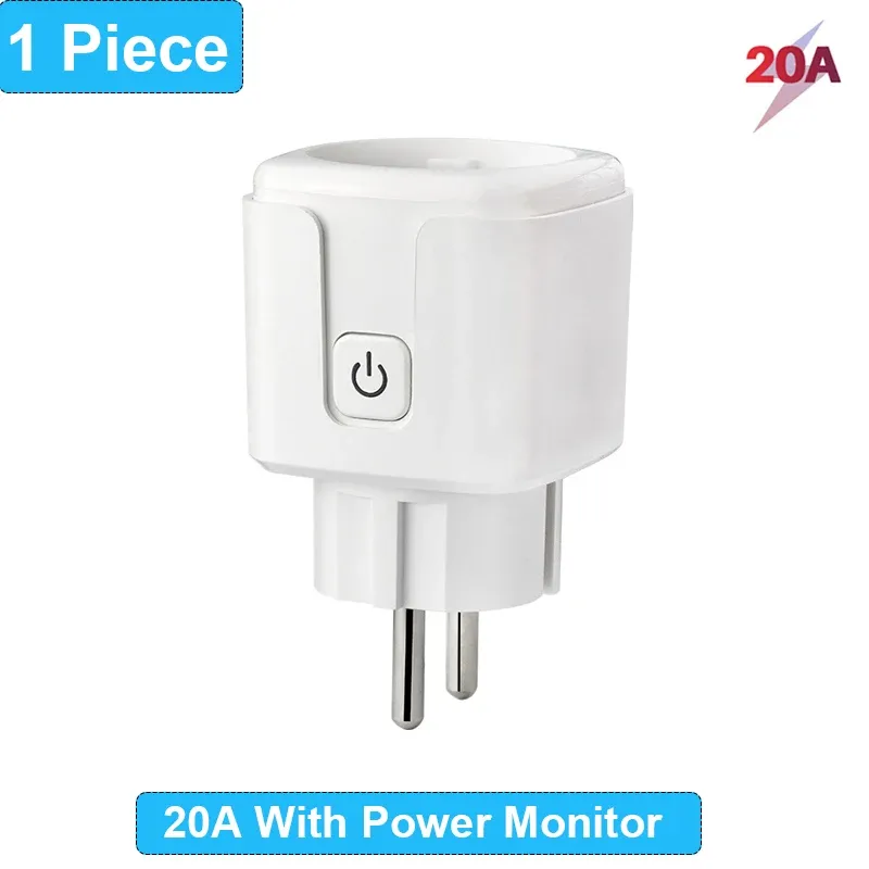 Prise intelligente WiFi Tuya SmartLife, norme UE, moniteur de consommation électrique, fonction de synchronisation, 16 A / 20 A, compatible Alexa, Google Home et Alice 8