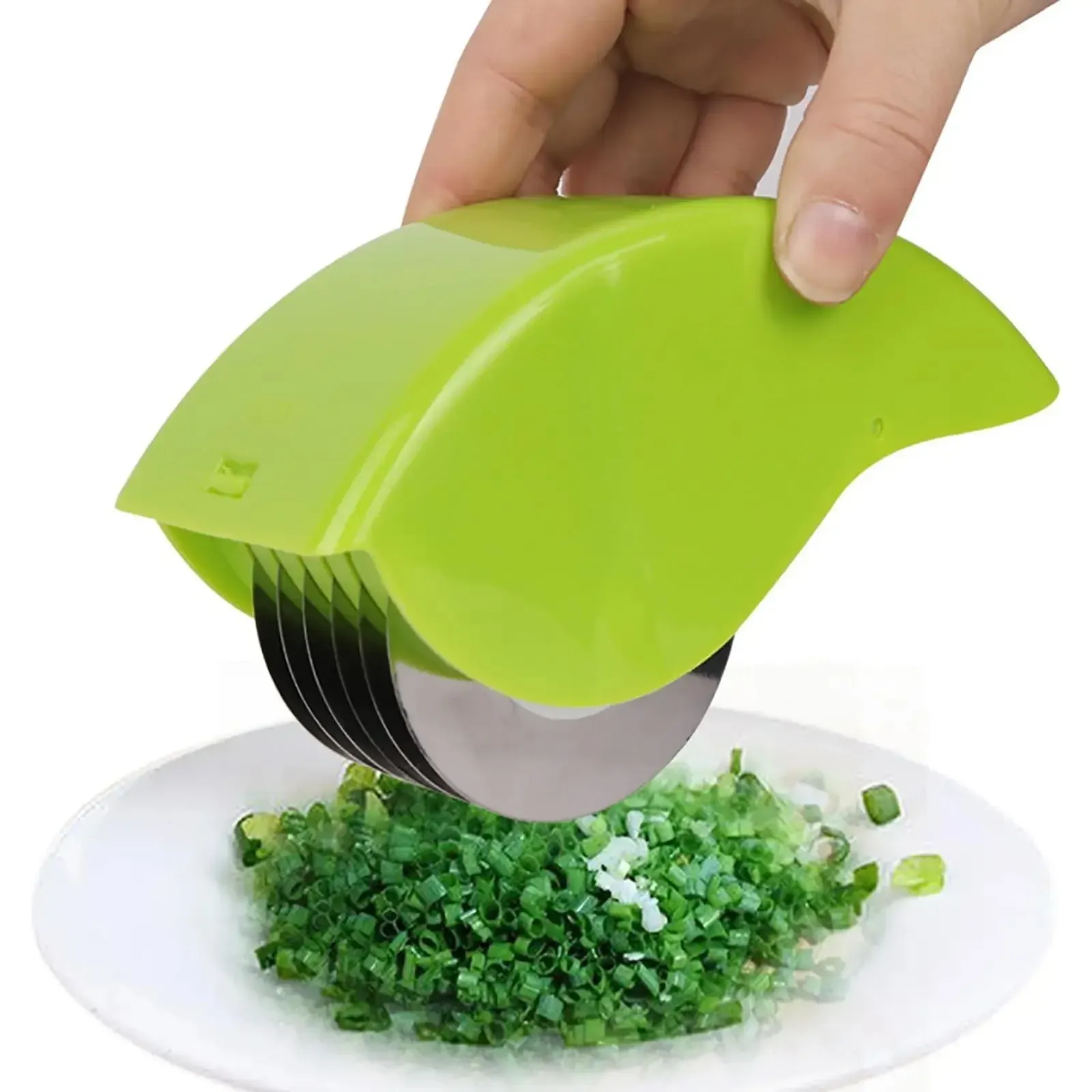 Coupe-oignon manuel à rouleau, hachoir à légumes avec 6 lames en acier inoxydable, hachoir à herbes détachable