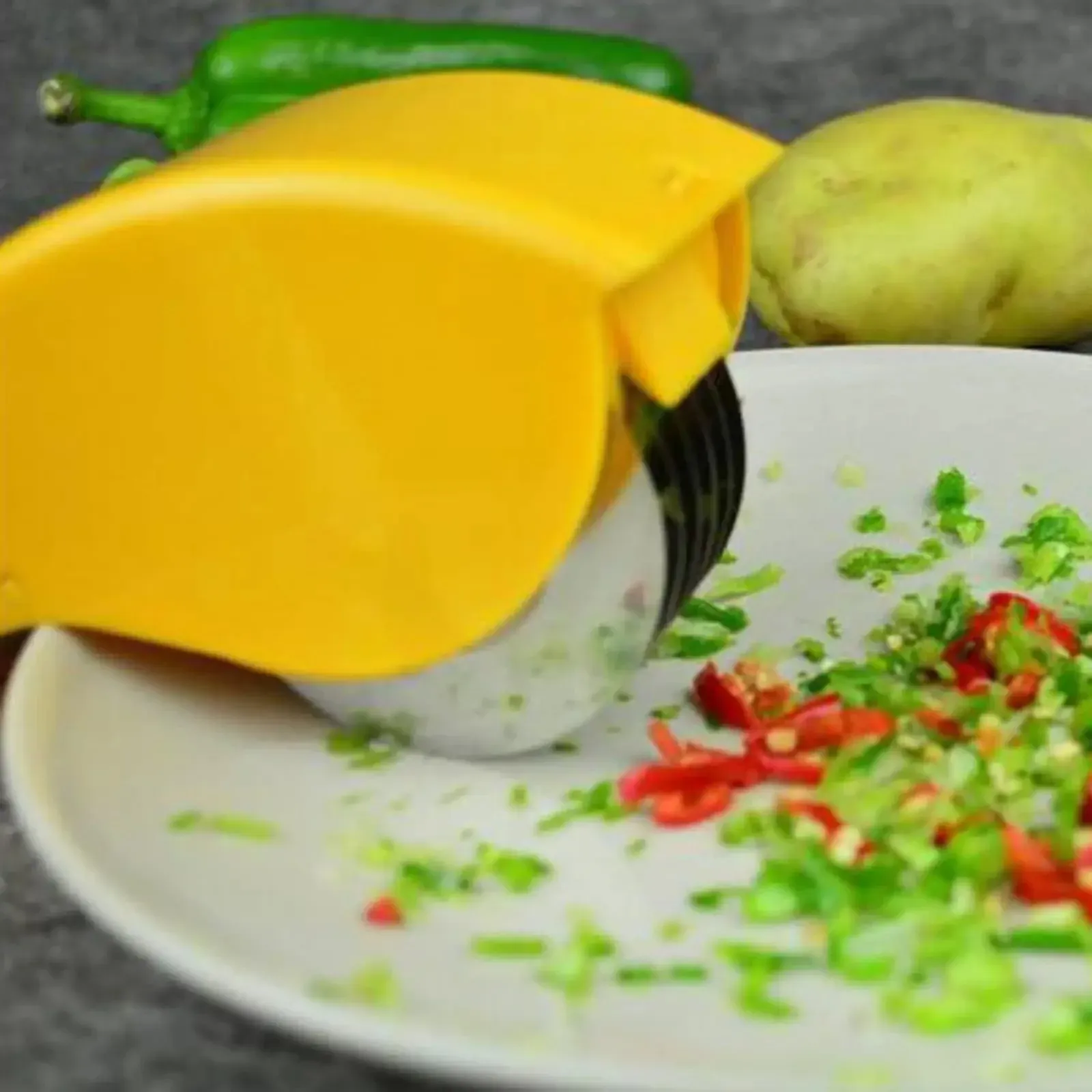 Coupe-oignon manuel à rouleau, hachoir à légumes avec 6 lames en acier inoxydable, hachoir à herbes détachable 6