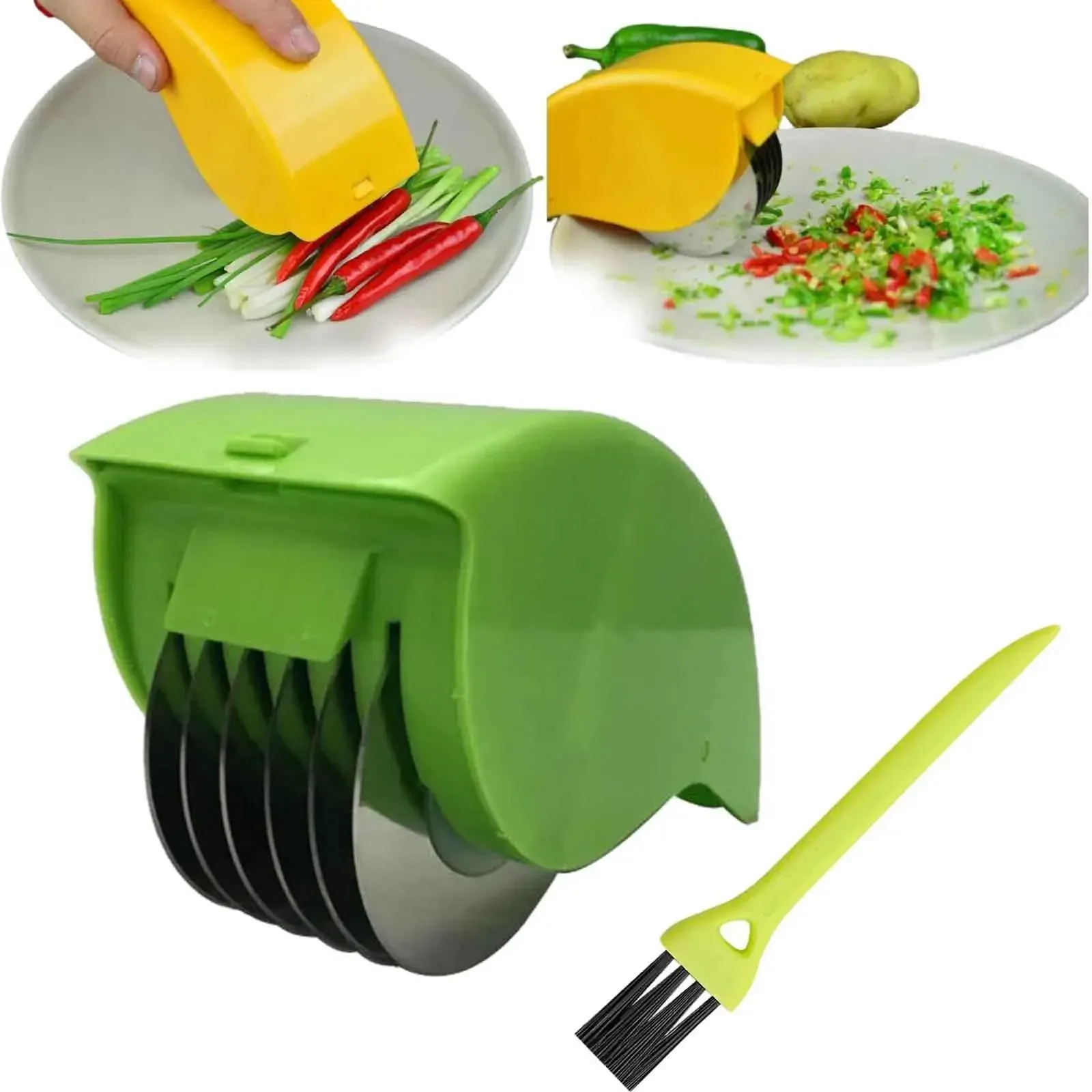 Coupe-oignon manuel à rouleau, hachoir à légumes avec 6 lames en acier inoxydable, hachoir à herbes détachable 7