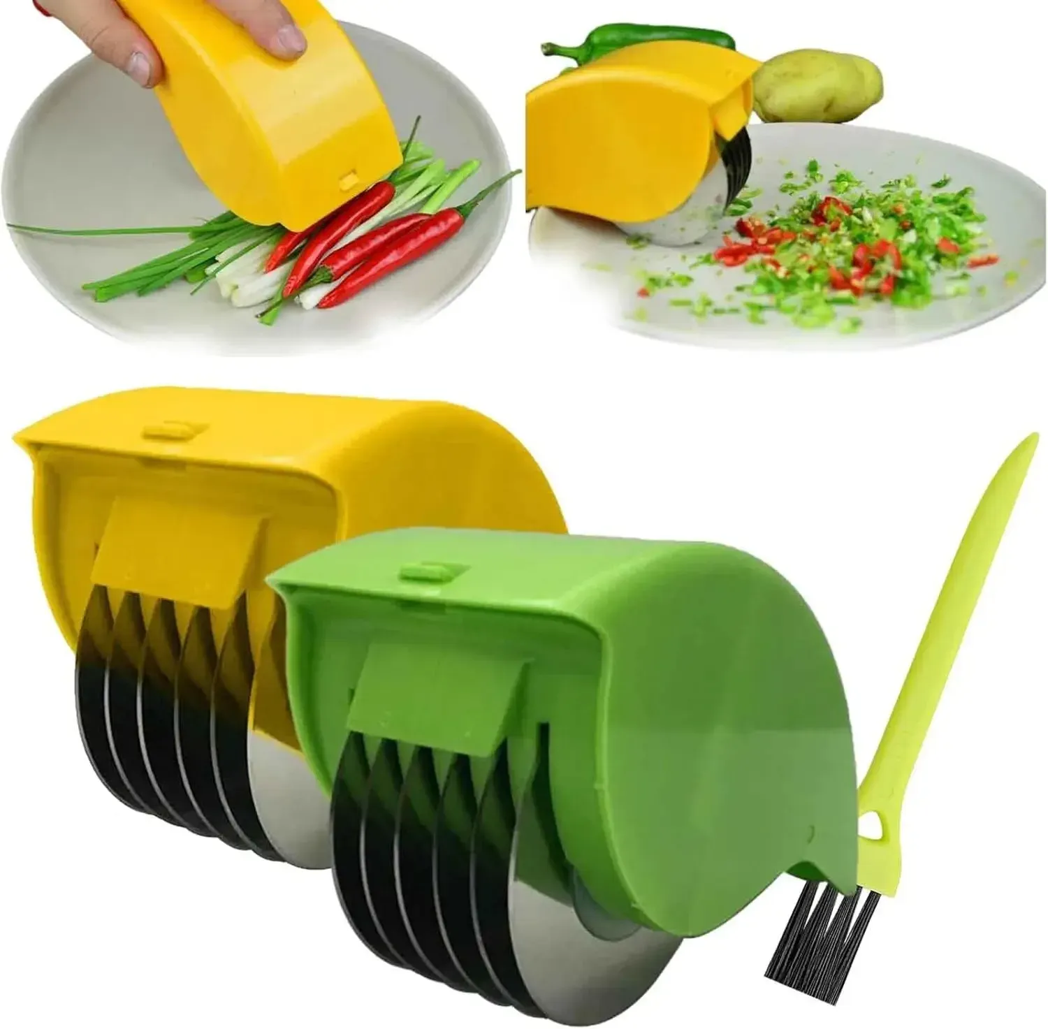 Coupe-oignon manuel à rouleau, hachoir à légumes avec 6 lames en acier inoxydable, hachoir à herbes détachable 8