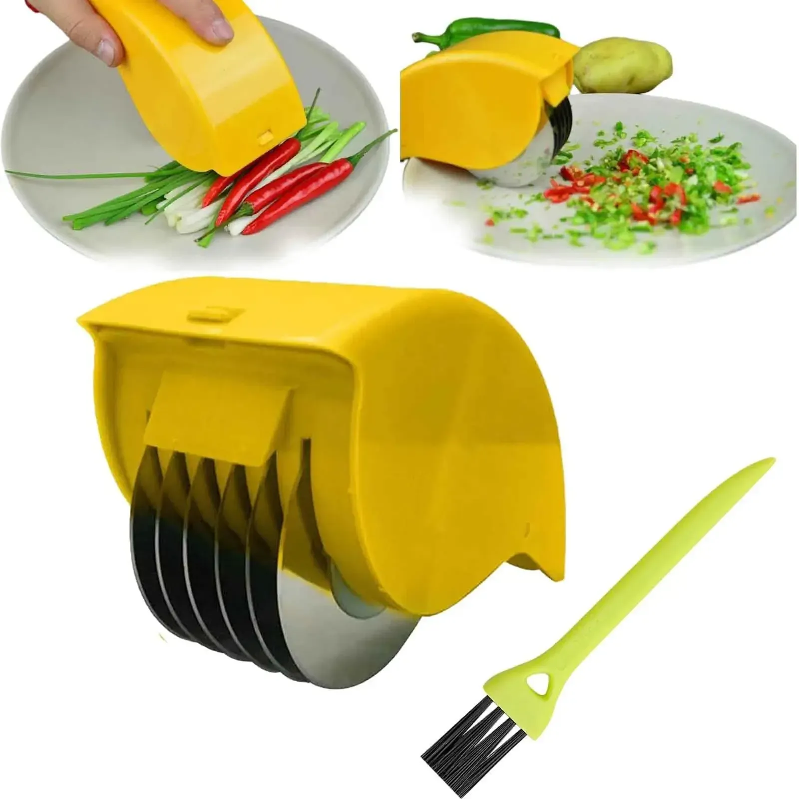 Coupe-oignon manuel à rouleau, hachoir à légumes avec 6 lames en acier inoxydable, hachoir à herbes détachable 9