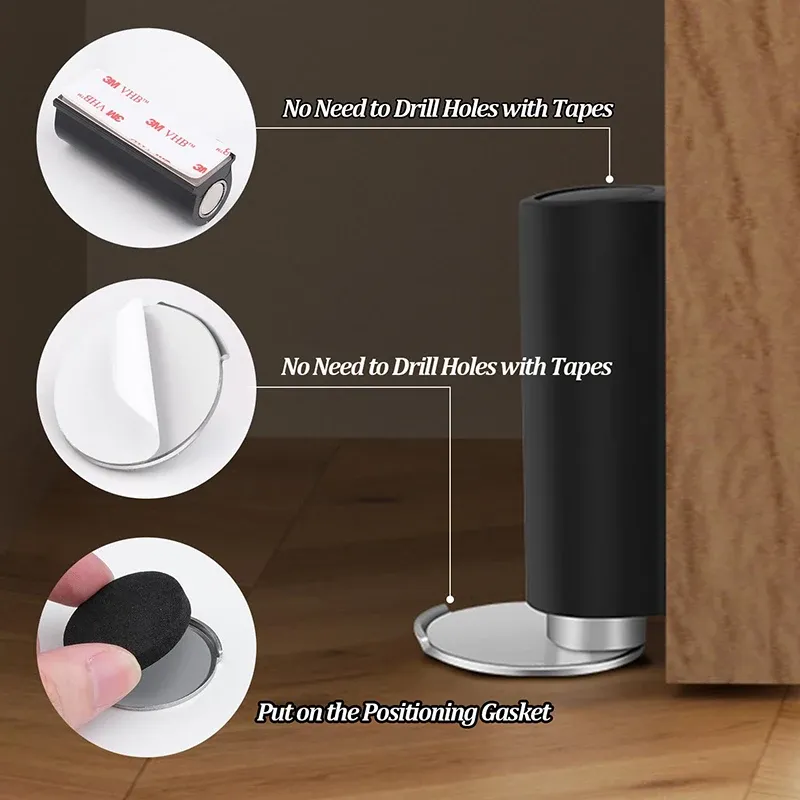 Butoir de porte magnétique en acier inoxydable, auto-adhésif, avec base d'aspiration, pour la maison 4