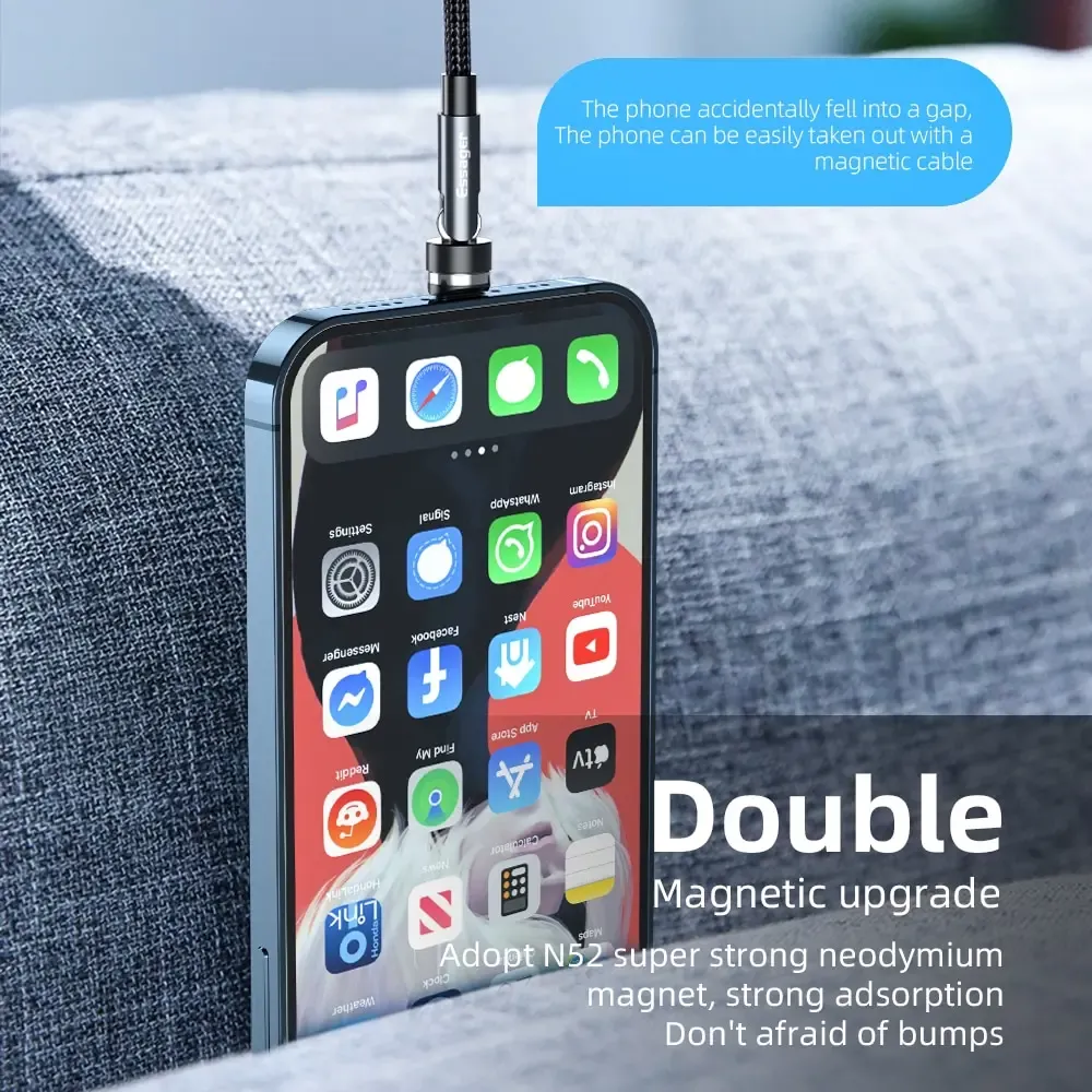 Câble USB Type-C magnétique Essager pour recharge rapide et transfert de données, rotation à 540°, compatible Xiaomi, 2 m, 3 A 4