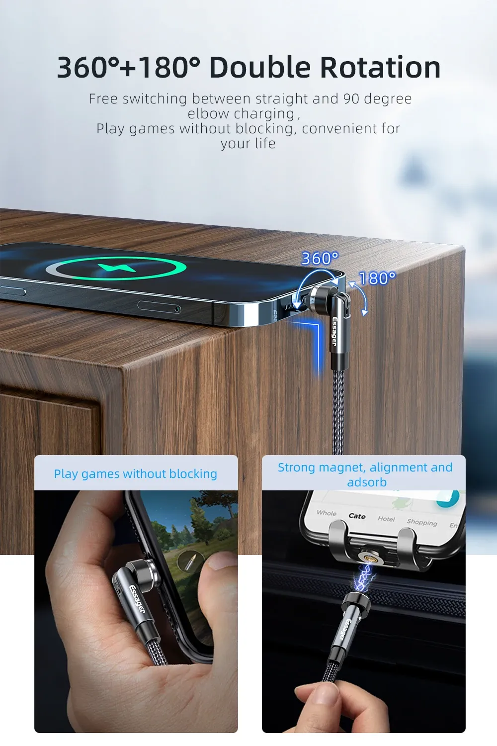 Câble magnétique USB Type-C, finition de la gaine