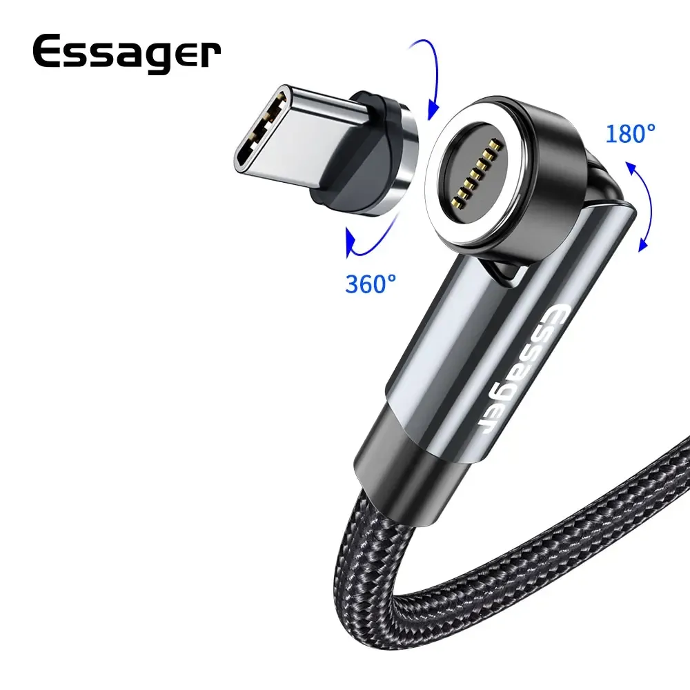 Câble USB Type-C magnétique Essager pour recharge rapide et transfert de données, rotation à 540°, compatible Xiaomi, 2 m, 3 A 6