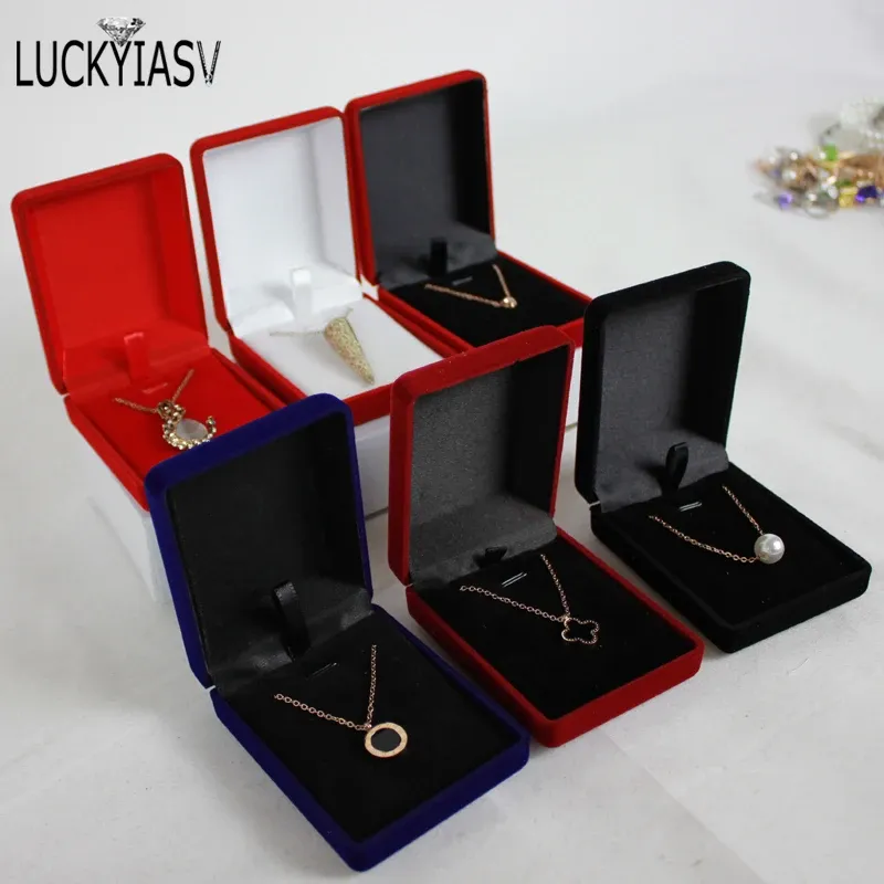 Coffret de rangement en velours pour colliers et boucles d'oreilles longues, disponible en noir, bleu et rouge - Image 1