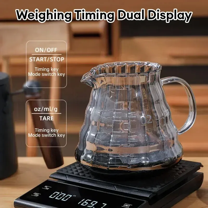 Balance à café numérique rechargeable avec minuterie et écran LED, capacité 3 kg, précision 0,1 g 4