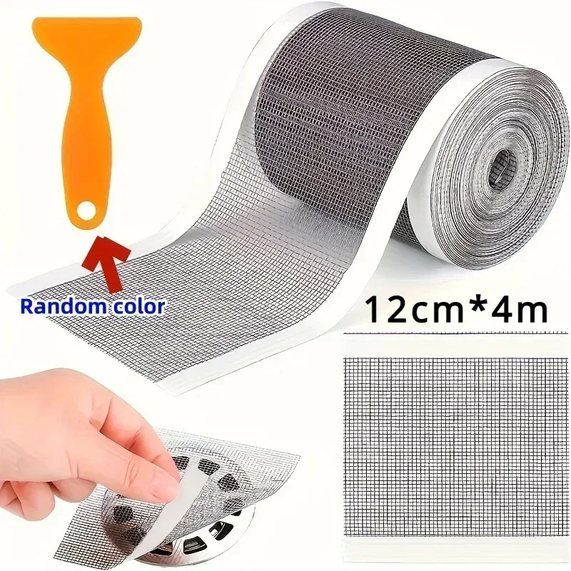 Drain de douche jetable 12 cm x 4 m, attrape-cheveux autocollant en maille - Image 1