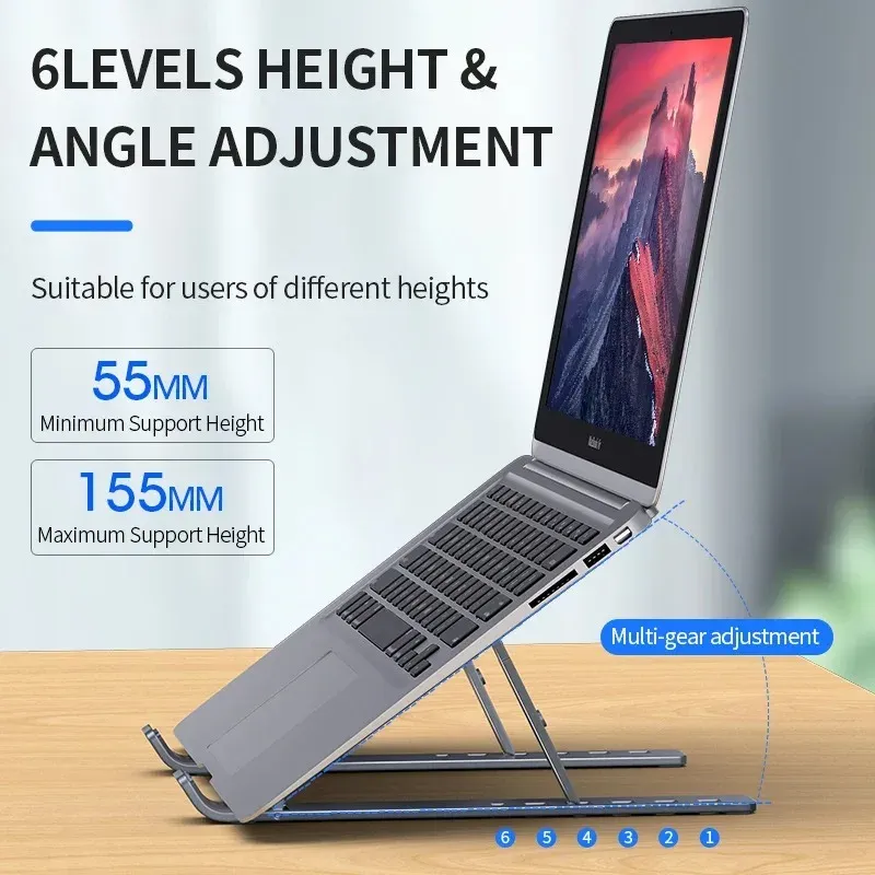 Support pliable pour ordinateur portable, réglable, base en alliage d'aluminium pour MacBook, accessoires pour ordinateur portable 2