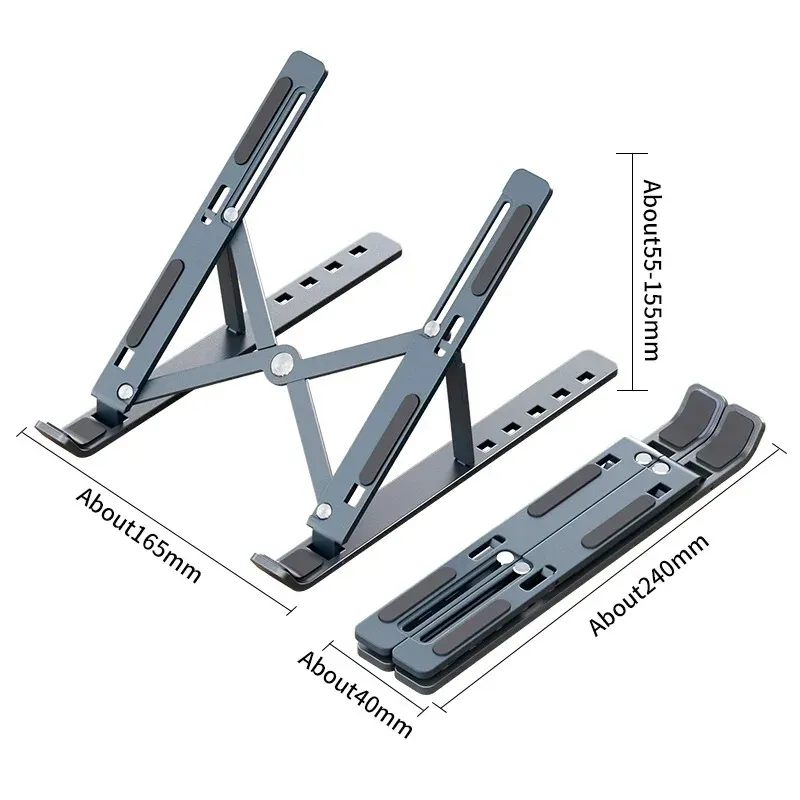 Support pliable pour ordinateur portable, réglable, base en alliage d'aluminium pour MacBook, accessoires pour ordinateur portable 6