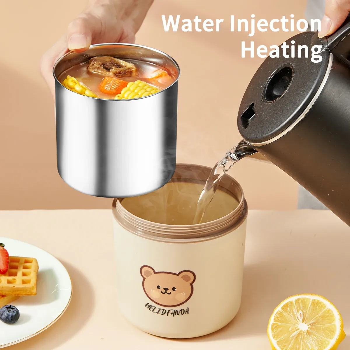 WORTHBUY Boîte-repas bento thermique étanche pour micro-ondes, pour étudiants, contenant alimentaire isolé en acier inoxydable 304, grande capacité, design mignon 4