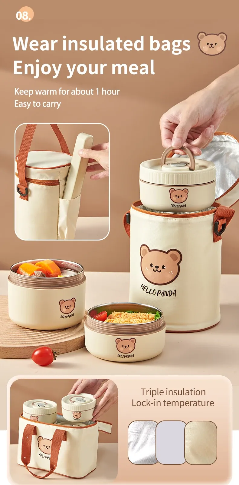 Boîte à lunch bento thermique, style moderne