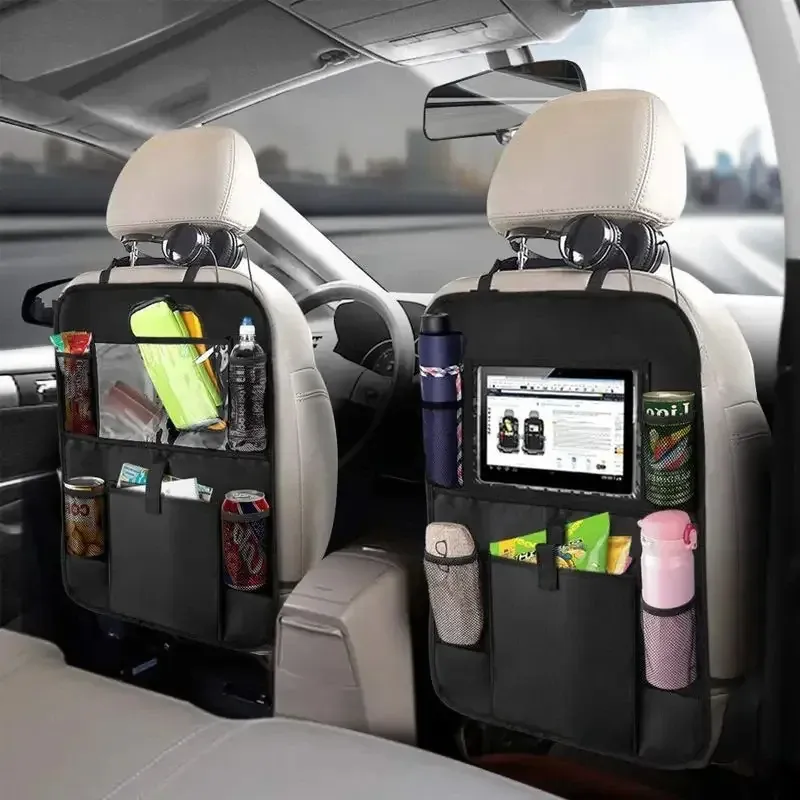 Organisateur multifonction pour siège de voiture en tissu Oxford, sac de rangement multi-poches pour dossier arrière avec support tablette et protection enfants 3