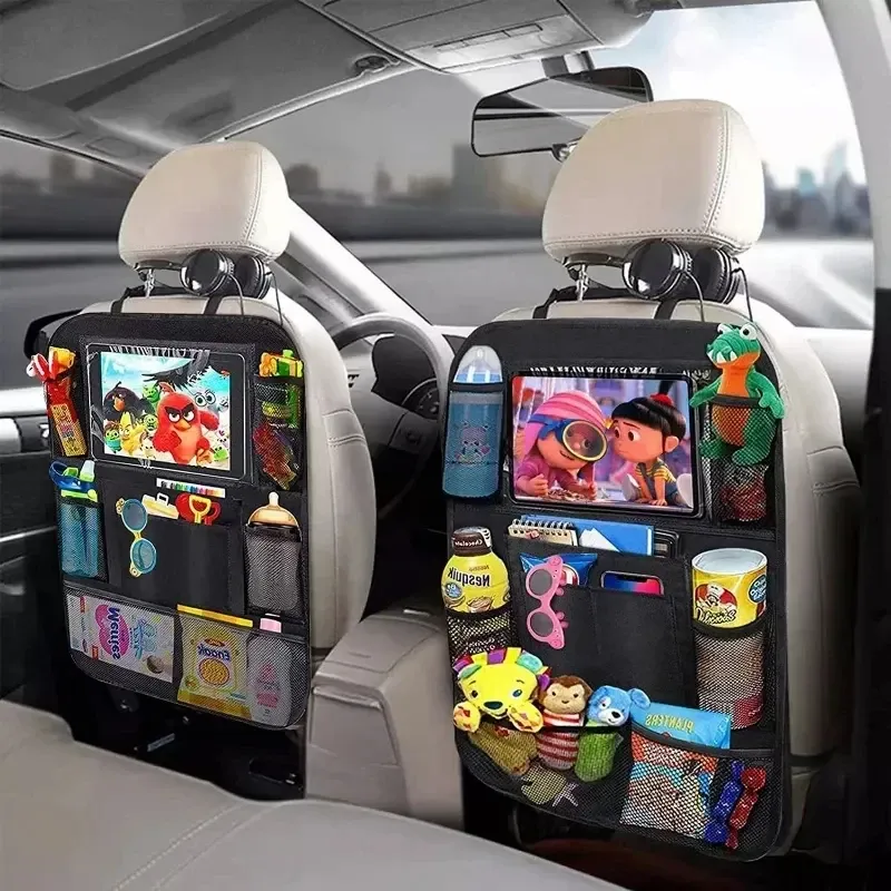 Organisateur multifonction pour siège de voiture en tissu Oxford, sac de rangement multi-poches pour dossier arrière avec support tablette et protection enfants 1