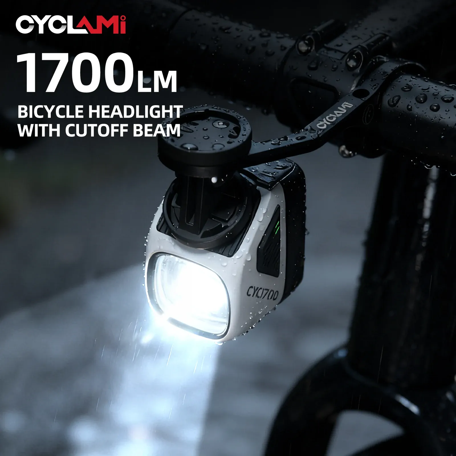 CYCLAMI CYC1700 Phare de vélo sans fil à télécommande, éclairage suspendu haute luminosité, faisceau à coupure, 4000 mAh, 1700 lumens, alliage d'aluminium - Image 1