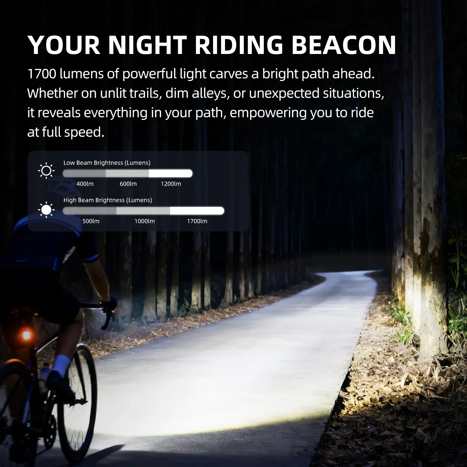 CYCLAMI CYC1700 Phare de vélo sans fil à télécommande, éclairage suspendu haute luminosité, faisceau à coupure, 4000 mAh, 1700 lumens, alliage d'aluminium 3
