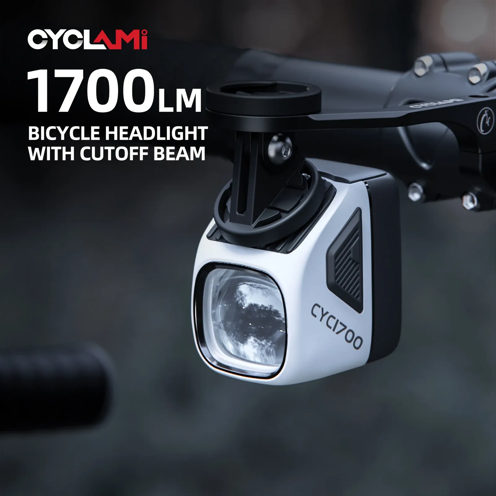 CYCLAMI CYC1700 Phare de vélo sans fil à télécommande, éclairage suspendu haute luminosité, faisceau à coupure, 4000 mAh, 1700 lumens, alliage d'aluminium 2
