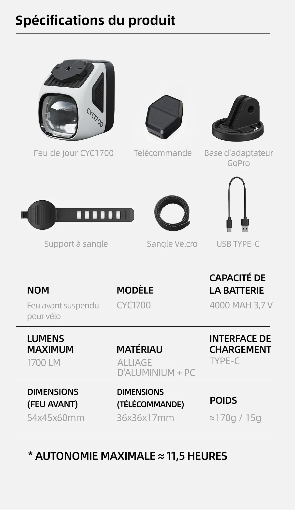 Phare CYCLAMI CYC1700 pour cyclistes