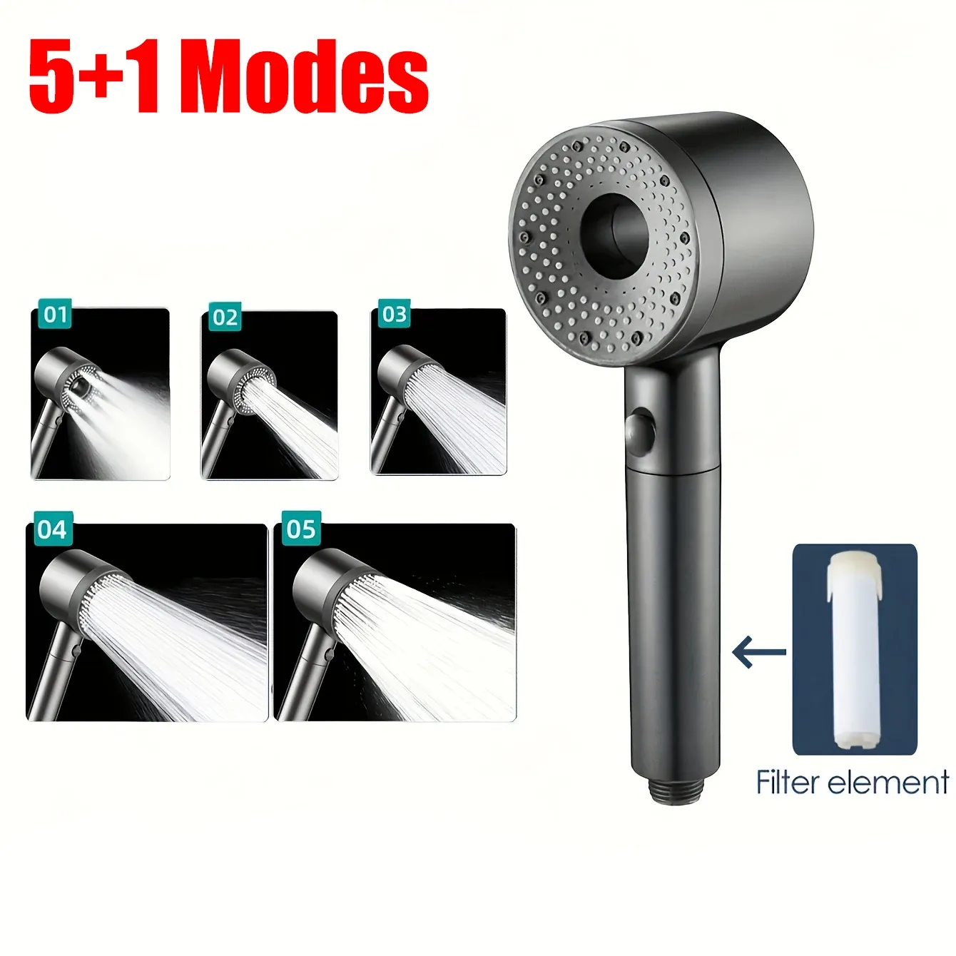 Pommeau de douche réglable 5 jets, filtre haut débit, haute pression, économie d'eau, buse de douche, accessoires de salle de bains 1