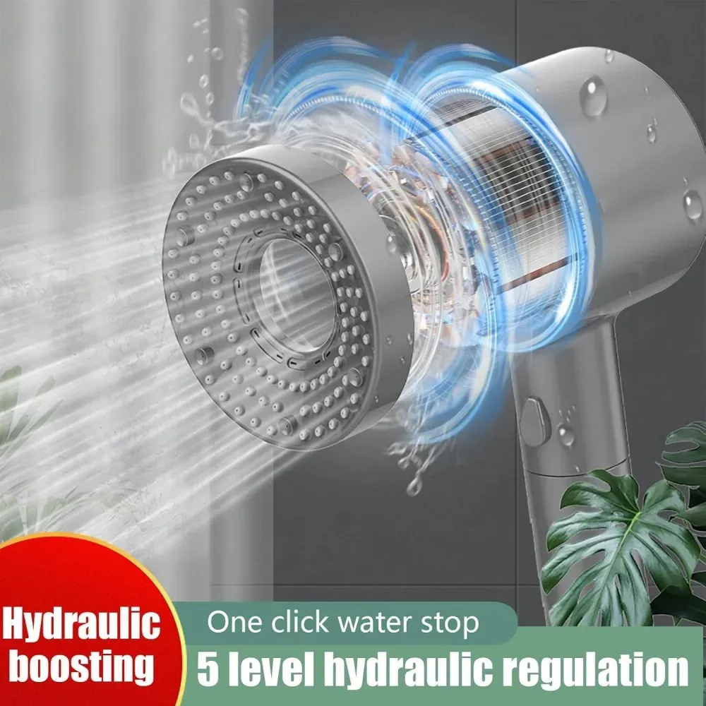 Pommeau de douche réglable 5 jets, filtre haut débit, haute pression, économie d'eau, buse de douche, accessoires de salle de bains 2