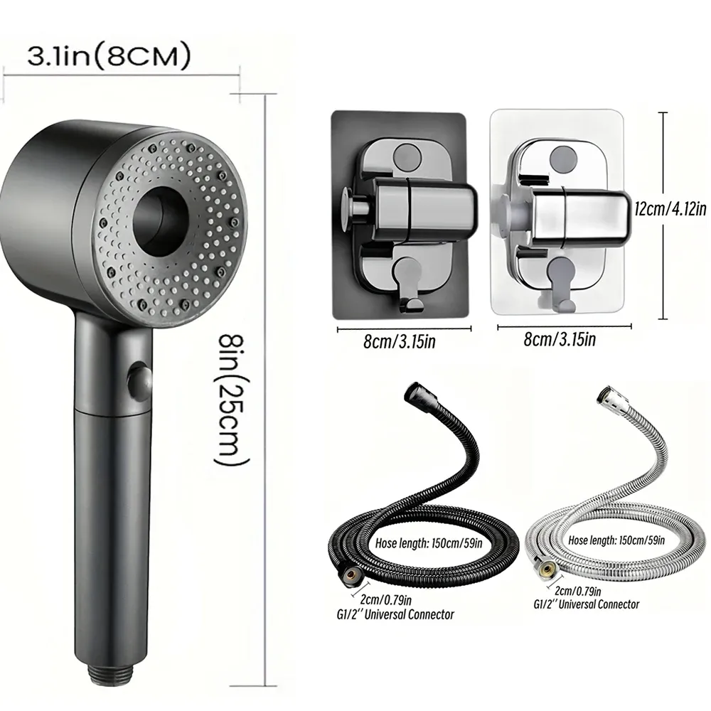 Pommeau de douche réglable 5 jets, filtre haut débit, haute pression, économie d'eau, buse de douche, accessoires de salle de bains 6