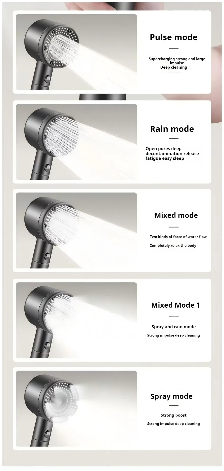 Pommeau de douche, sélecteur de modes