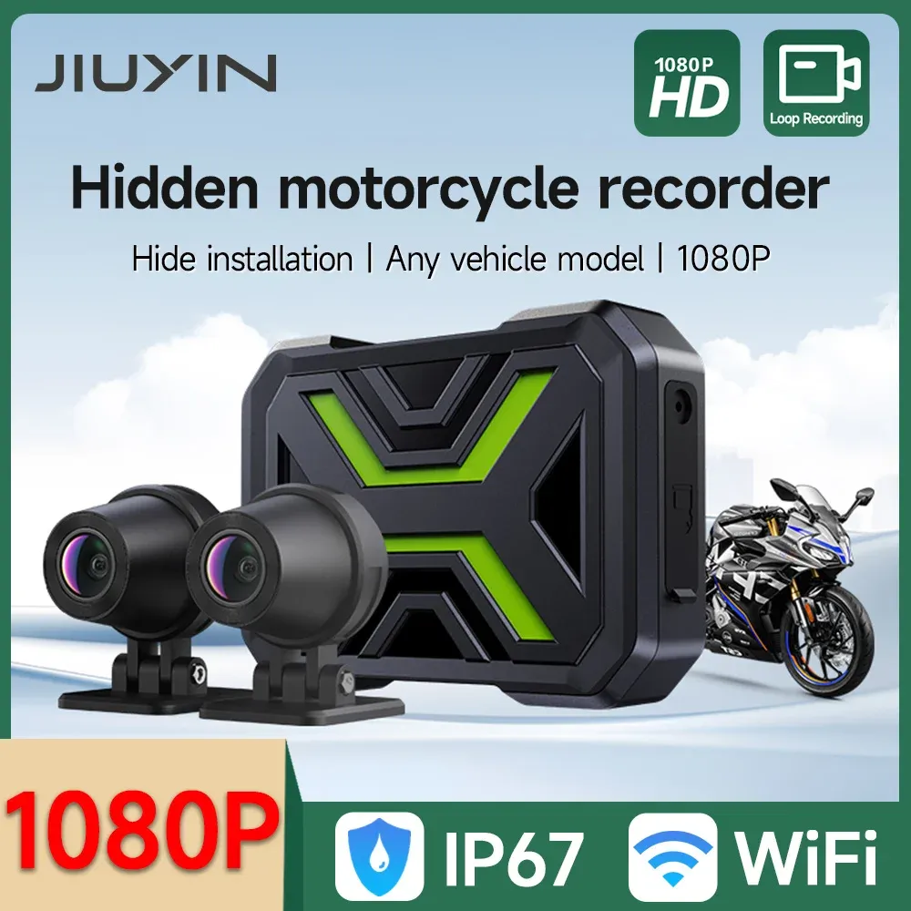 JIUYIN Caméra moto double 1080P étanche avec WiFi, dashcam avant et arrière, enregistreur vidéo 6