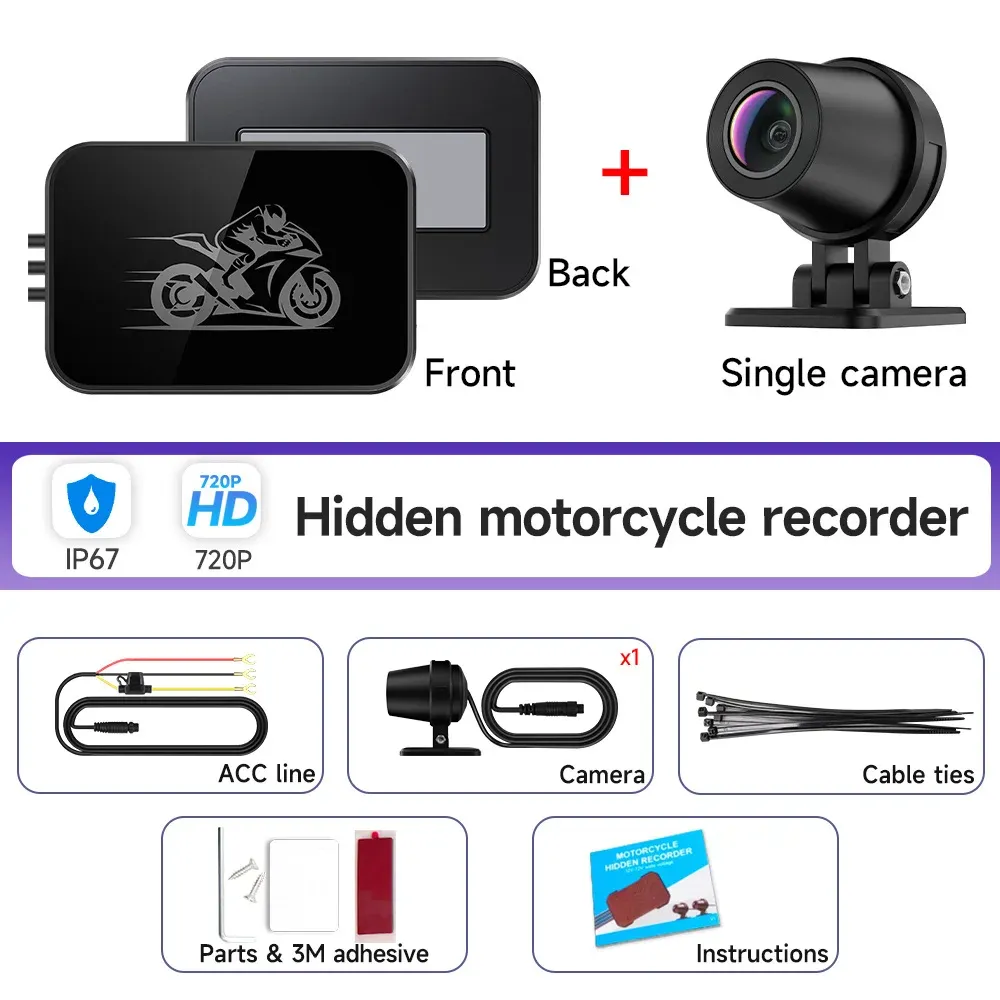 JIUYIN Caméra moto double 1080P étanche avec WiFi, dashcam avant et arrière, enregistreur vidéo 9