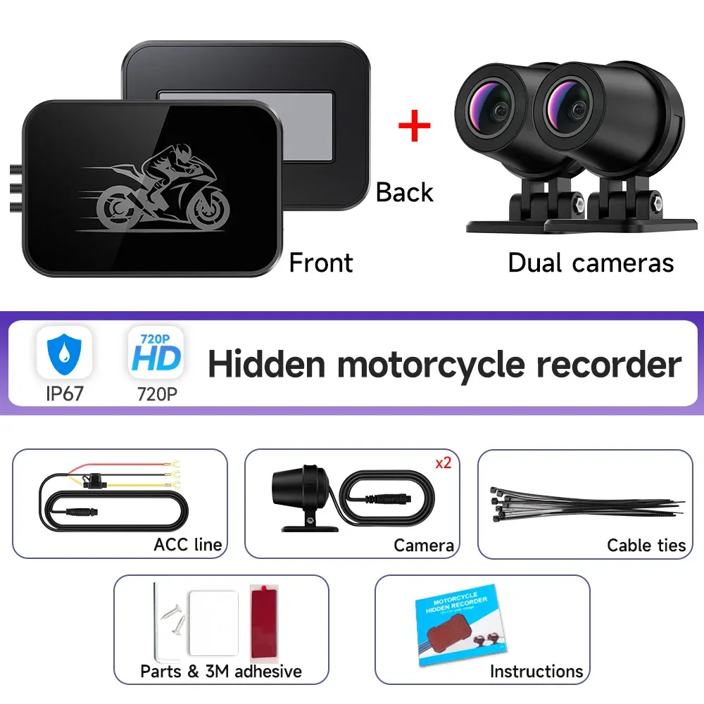 JIUYIN Caméra moto double 1080P étanche avec WiFi, dashcam avant et arrière, enregistreur vidéo 7