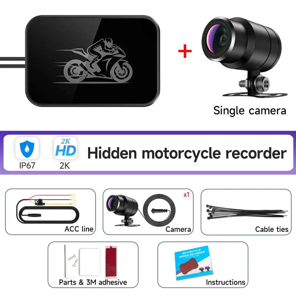 JIUYIN Caméra moto double 1080P étanche avec WiFi, dashcam avant et arrière, enregistreur vidéo 10