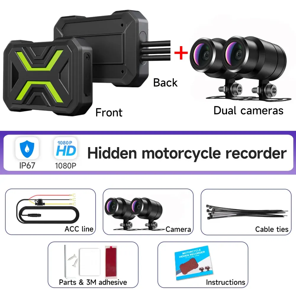 JIUYIN Caméra moto double 1080P étanche avec WiFi, dashcam avant et arrière, enregistreur vidéo 8