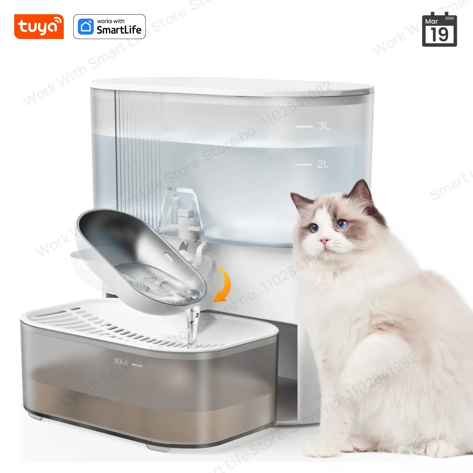Fontaine automatique 3 L pour chats et petits chiens, avec séparation eau usée / eau fraîche, sans filtre ni application