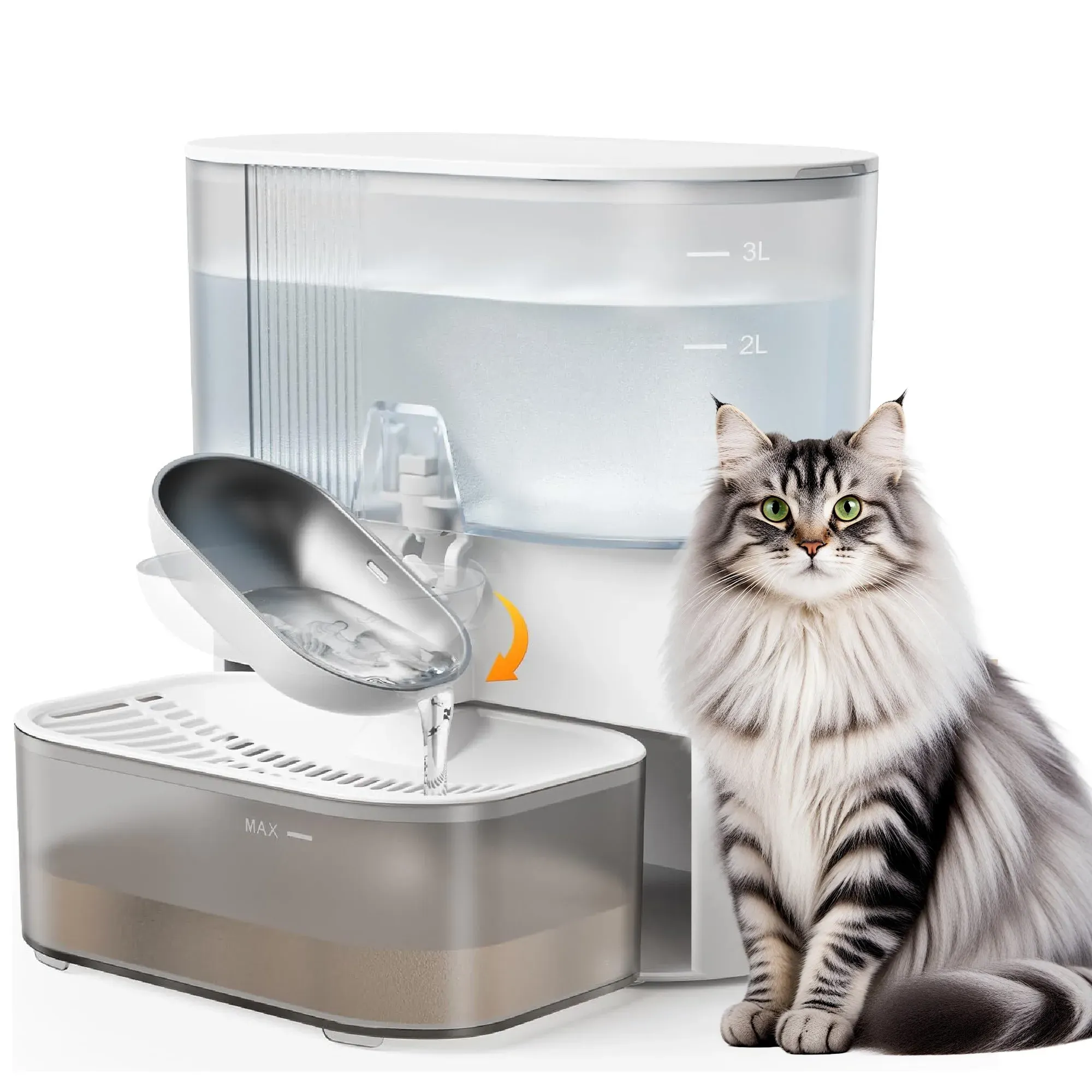Fontaine automatique 3 L pour chats et petits chiens, avec séparation eau usée / eau fraîche, sans filtre ni application 7