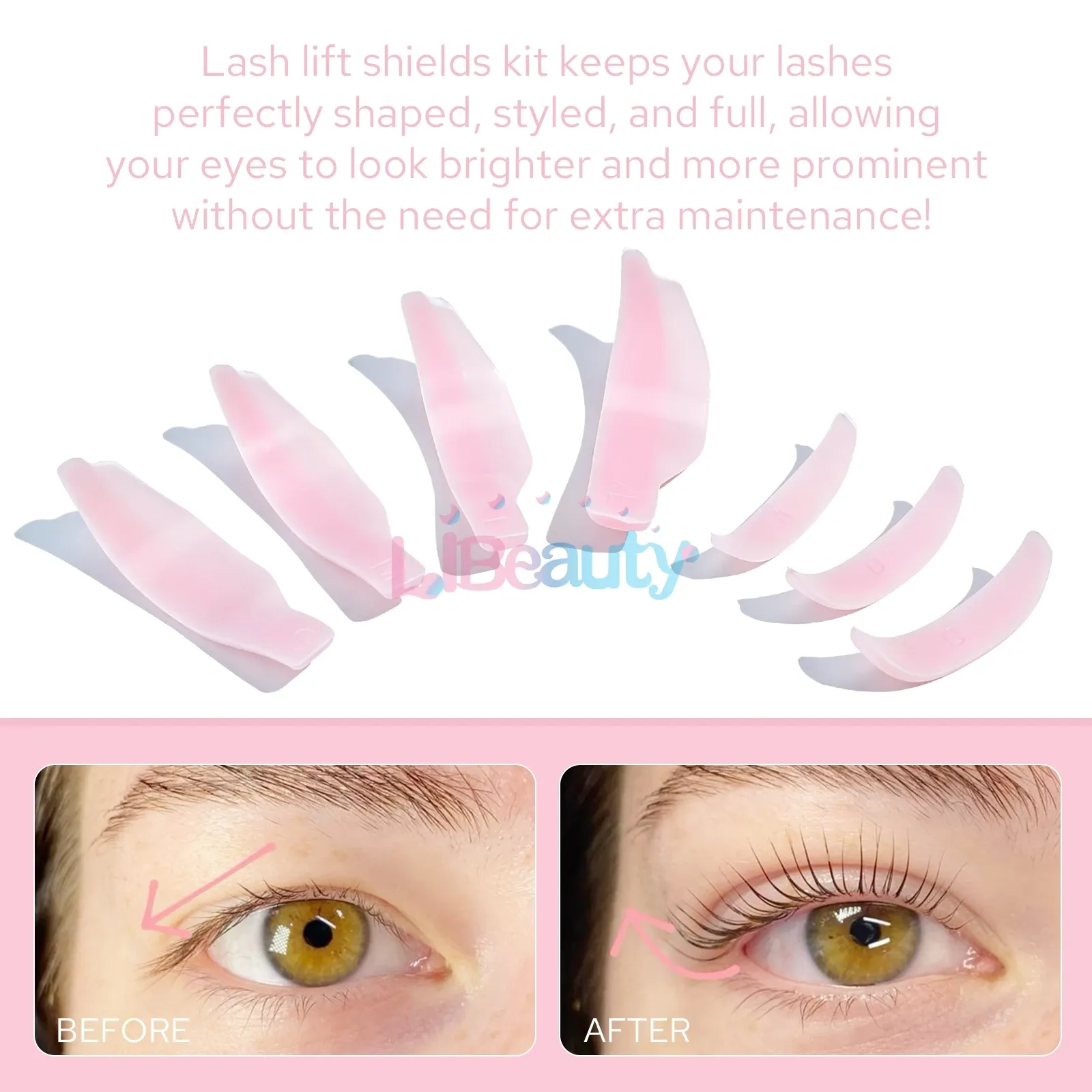 Libeauty 7 Paris Recourbe-cils réutilisable en silicone, tiges de permanente pour cils, bouclier de levage 3D, outil de maquillage 6