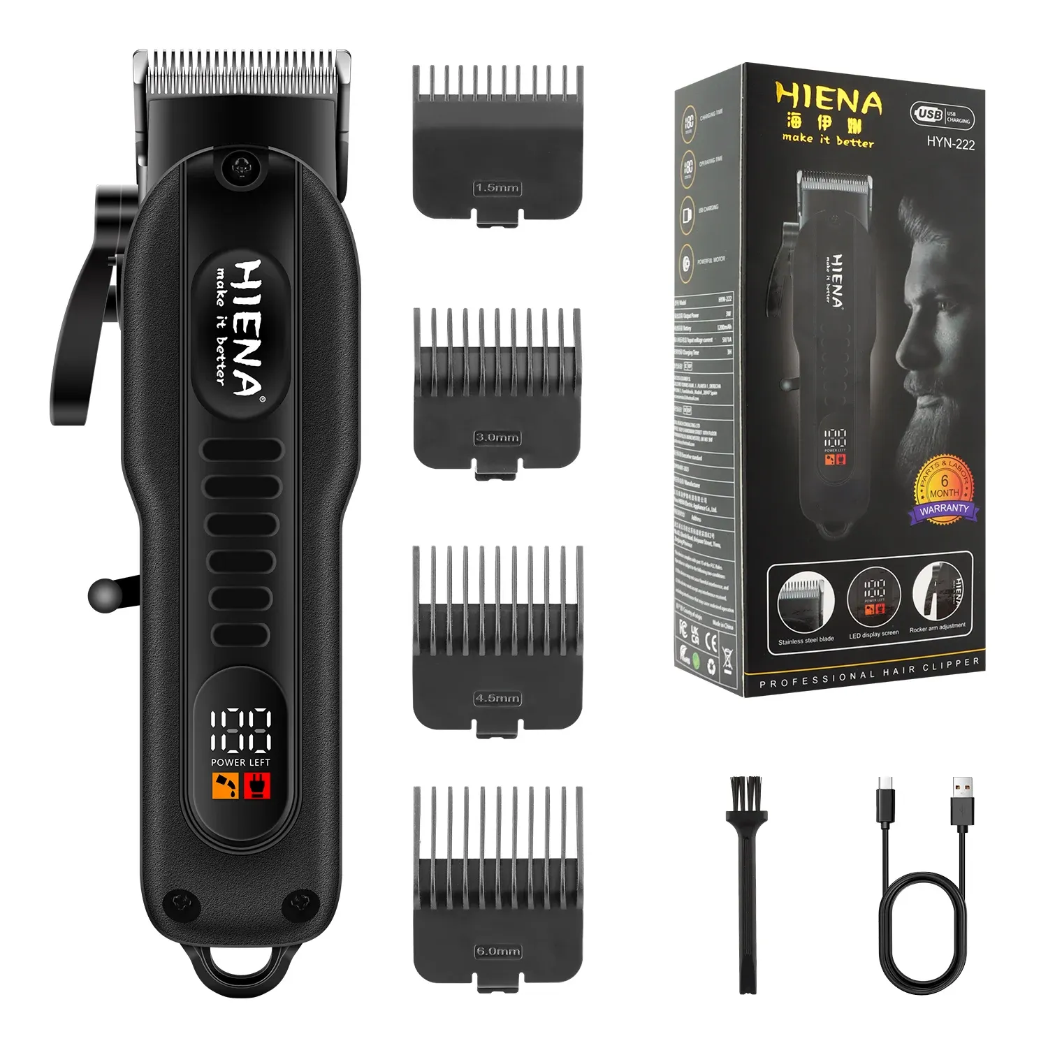 Tondeuse à cheveux électrique professionnelle pour barbier, écran LED, charge USB 2