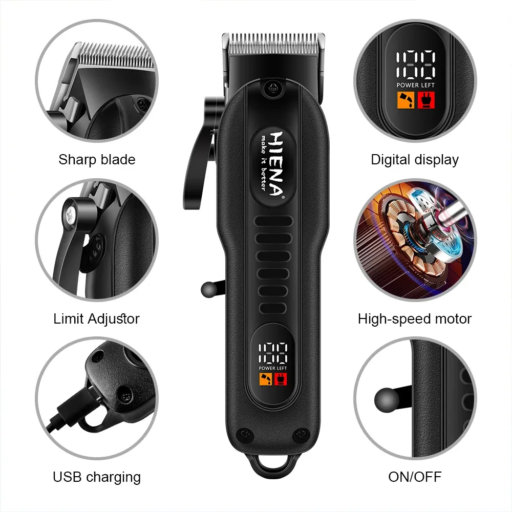 Tondeuse à cheveux électrique professionnelle pour barbier, écran LED, charge USB 5