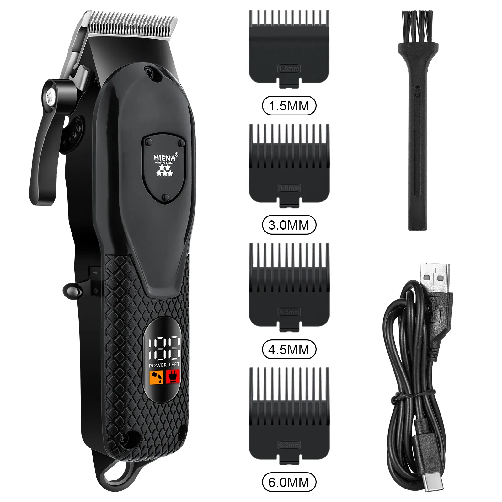 Tondeuse à cheveux électrique professionnelle pour barbier, écran LED, charge USB 8