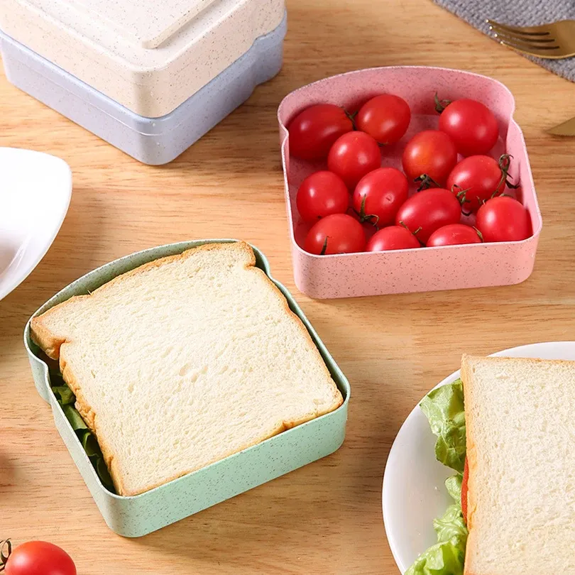 Lot de 4 boîtes à sandwich avec couvercle, contenants écologiques pour déjeuner et pique-nique, compatibles micro-ondes 3