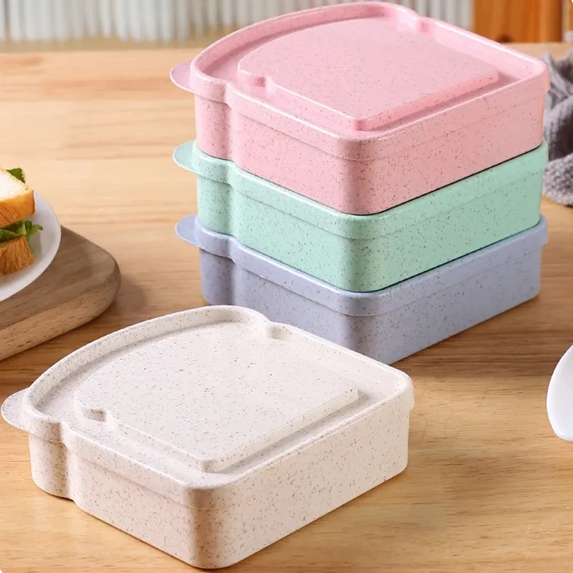Lot de 4 boîtes à sandwich avec couvercle, contenants écologiques pour déjeuner et pique-nique, compatibles micro-ondes 2