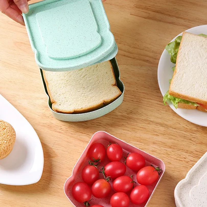 Lot de 4 boîtes à sandwich avec couvercle, contenants écologiques pour déjeuner et pique-nique, compatibles micro-ondes 5