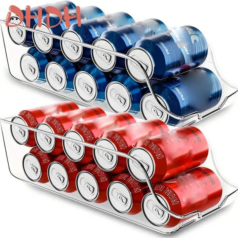 Bac de rangement pour réfrigérateur, organiseur de frigo, boîtes de rangement de cuisine, distributeur de canettes, panier, conteneurs de rangement, organiseur de garde-manger - Image 1
