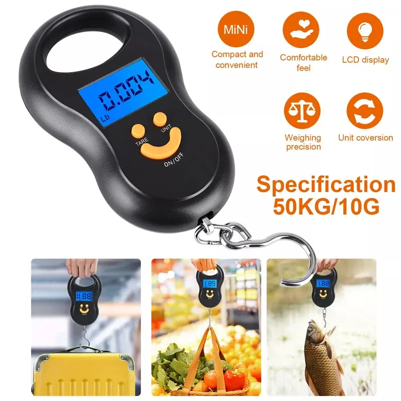 Balance électronique suspendue portable 50 kg, précision 10 g, écran LCD rétroéclairé, idéale pour la pêche 2