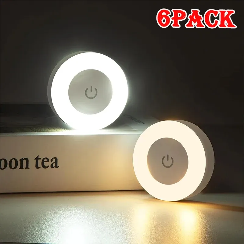 1-6 pièces LED veilleuses économie d'énergie, capteur tactile, 3 couleurs réglables, lampe de nuit murale USB rechargeable magnétique pour chambre et couloir