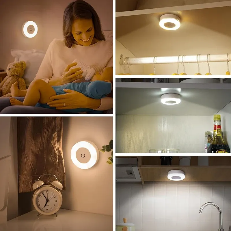 1-6 pièces LED veilleuses économie d'énergie, capteur tactile, 3 couleurs réglables, lampe de nuit murale USB rechargeable magnétique pour chambre et couloir 4