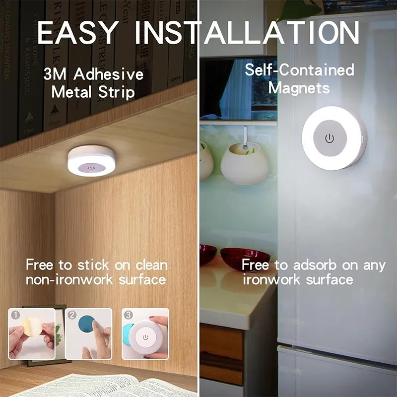 1-6 pièces LED veilleuses économie d'énergie, capteur tactile, 3 couleurs réglables, lampe de nuit murale USB rechargeable magnétique pour chambre et couloir 6