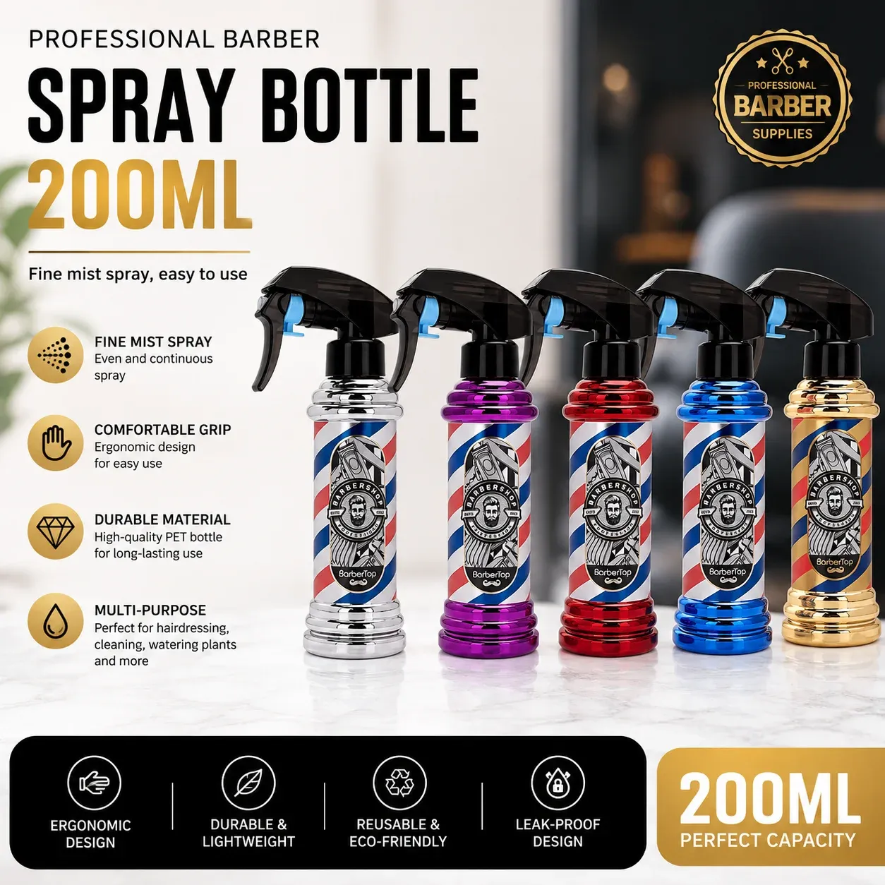 Vaporisateur rechargeable haute pression 200 ml à brume fine pour salon de coiffure - Image 1