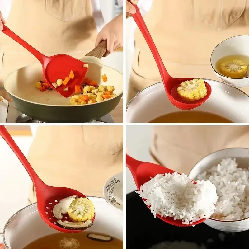 Ensemble de 6 ustensiles de cuisine en silicone : spatules, cuillère écumoire et cuillère à riz, résistants à la chaleur et lavables au lave-vaisselle 2