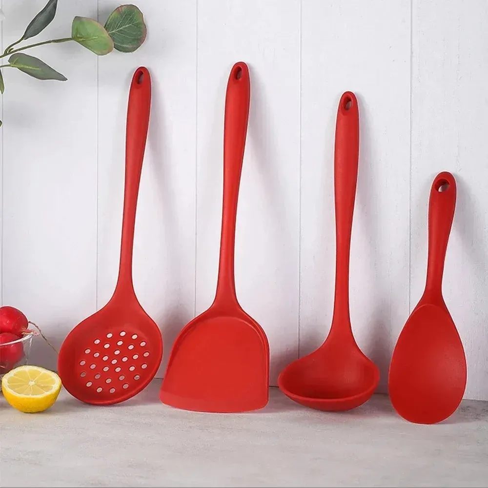 Ensemble de 6 ustensiles de cuisine en silicone : spatules, cuillère écumoire et cuillère à riz, résistants à la chaleur et lavables au lave-vaisselle 3