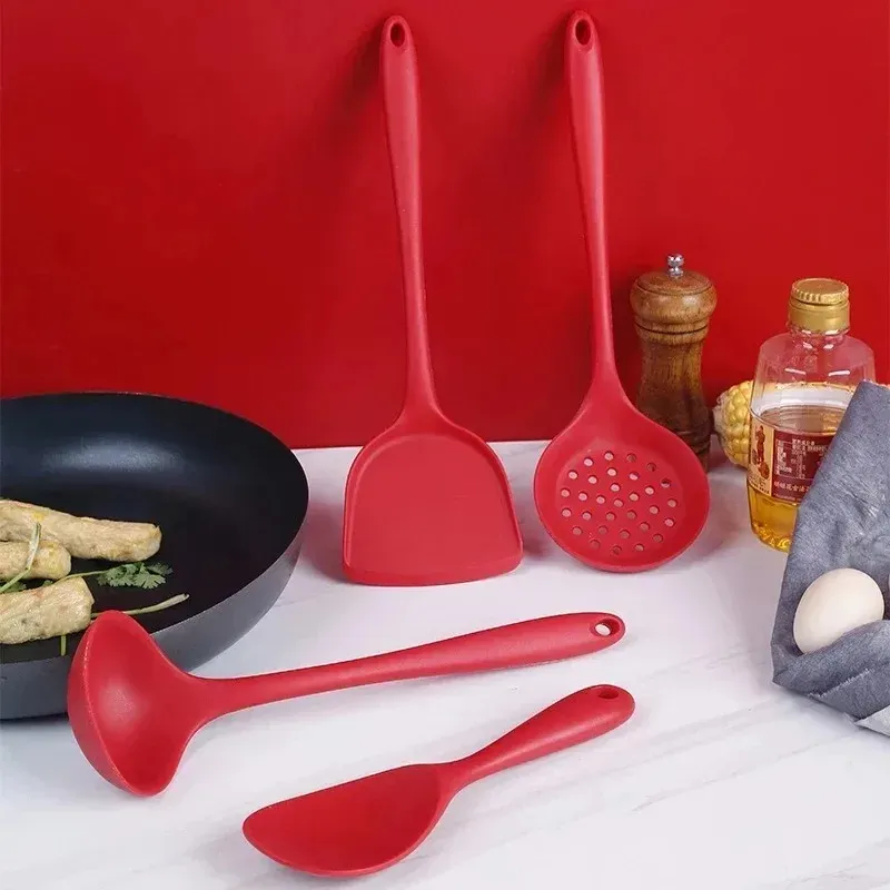 Ensemble de 6 ustensiles de cuisine en silicone : spatules, cuillère écumoire et cuillère à riz, résistants à la chaleur et lavables au lave-vaisselle 4